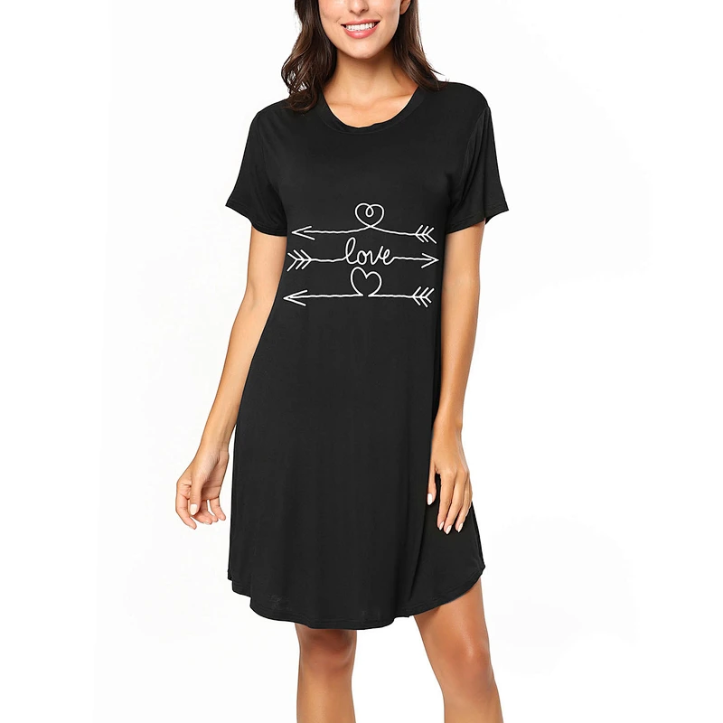 2021Amazon  Women's Pajamas Alphabetic Print Dress Mercerized Cotton Skin Friendly Home Skirt