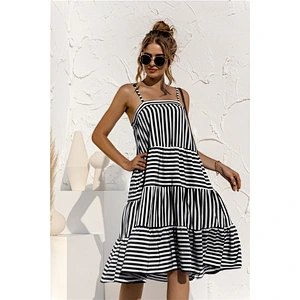 2021 new Spring Autumn strappy striped patchwork dress