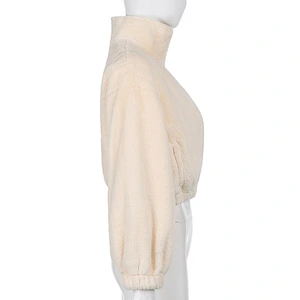 YIWU Factory Womens Turn-down Collar Sherpa Cropped Zip-up Bomber Jacket Pullover