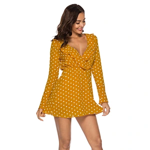 2021 Spring new - style sexy V neck wave dot flounce chiffon skirt horn sleeve