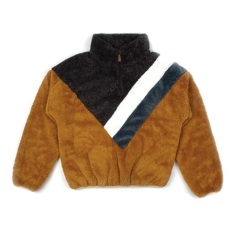 YIWU Factory Direct Wool Hoodies Zip Up Colorblcok Sherpa Fleece Sweatershirt Pullover