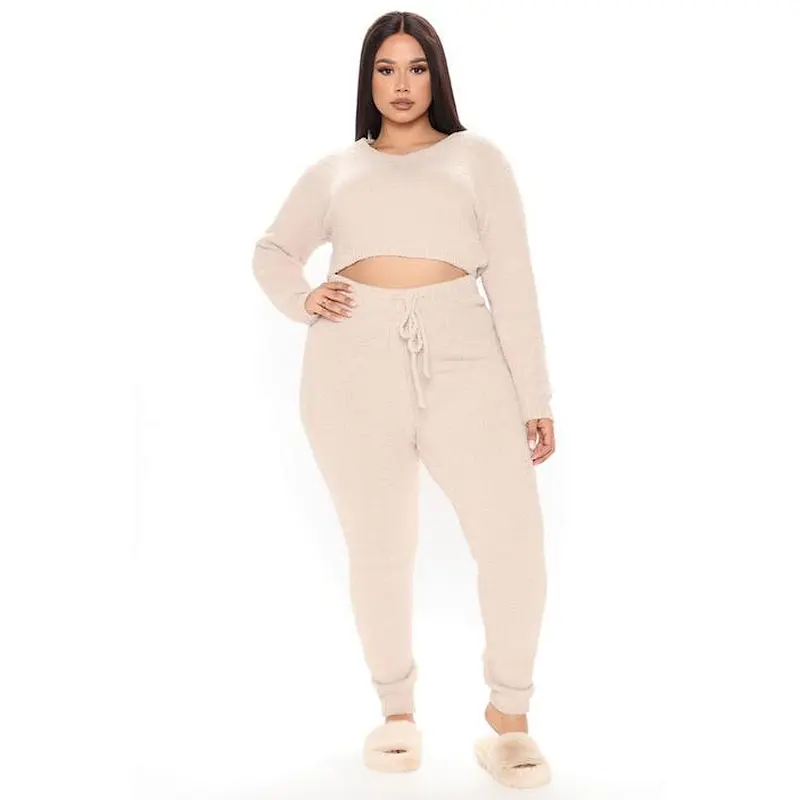 2021Amazon Women Pajamas Set Cozy Fuzzy Legging Set Taupe