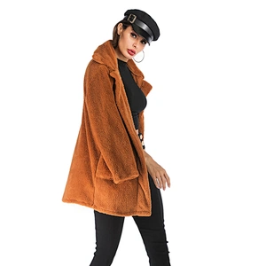 Women's Fuzzy Fleece Open Front Mid Long Cardigan Coat Faux Fur Winter Warm Outwear Pullover with Pocket