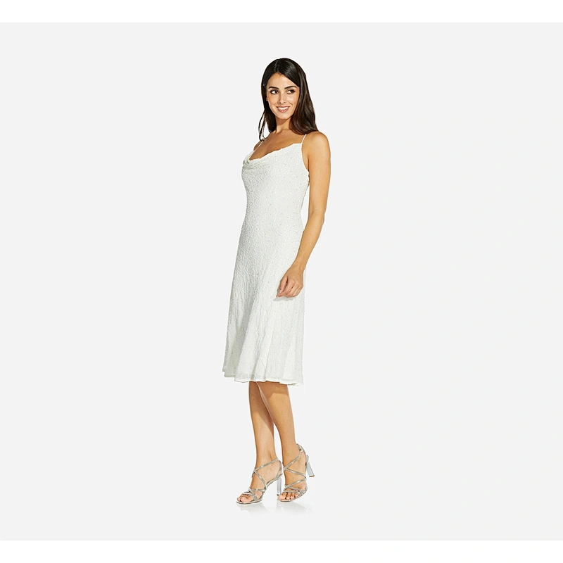 2021 New Arrival Beaded Slip Dress With Cowl Neckline In Ivory Party Dress Club Dress