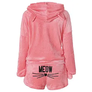 2021 Amazon winter pajamas   Autumn pajamas Home Clothing Cat Embroidery Flannel