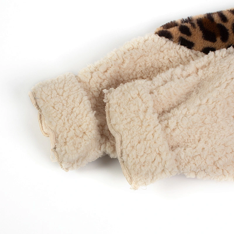 Direct Factory Winter Warm Wool Teddy Coat Sweatshirt Full Zip Up Leopard Print Sherpa Fleece Pullover