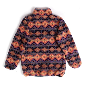 Women's Fuzzy Bold Chevron Pattern Sweatershirt Quarter-zip Sherpa Fleece Pullover