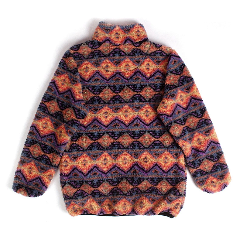 Women's Fuzzy Bold Chevron Pattern Sweatershirt Quarter-zip Sherpa Fleece Pullover