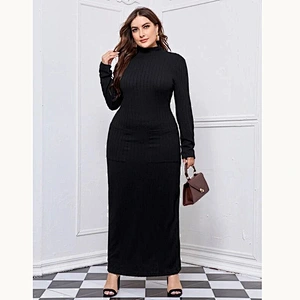2021 New Plus Mock Neck Cable Knit Dress