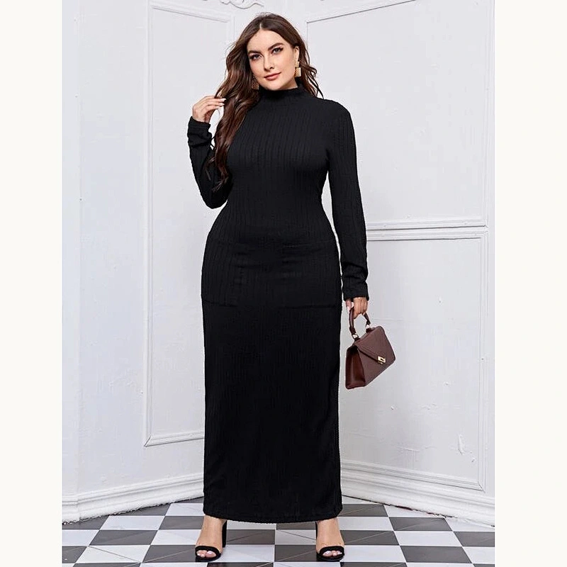 2021 New Plus Mock Neck Cable Knit Dress