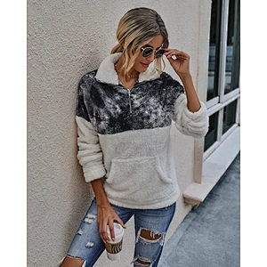 Womens Zipper Hoodies Sweatshirts Tie dye Patchwork Sherpa Fleece Jumpers Pullover with Front Pocket