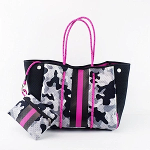 2021 Camo neoprene Bag women hole beach Gym bag large capacity big tote bag with small pouch