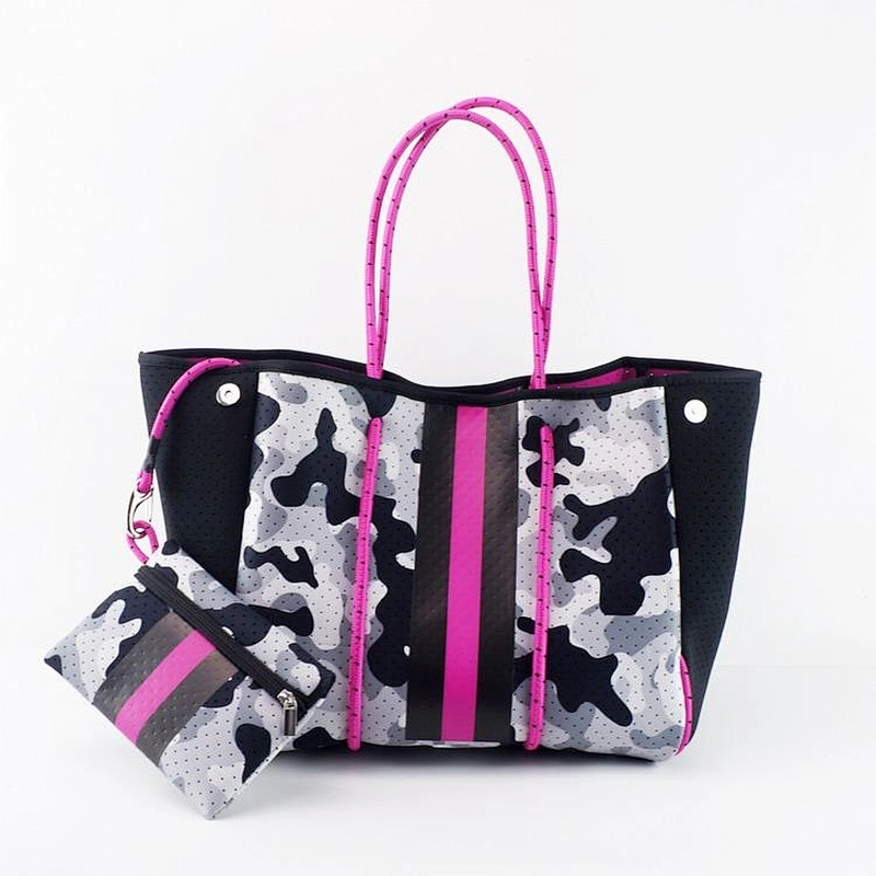 2021 Camo neoprene Bag women hole beach Gym bag large capacity big tote bag with small pouch