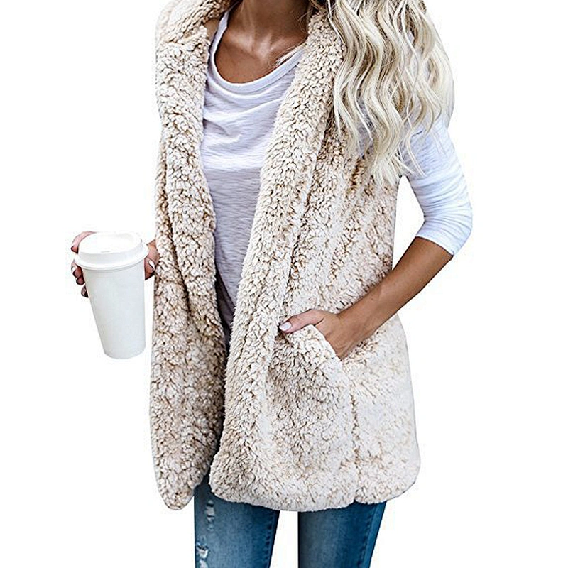 Winter Warm Vest Women Hoodie Casual Coat Faux Fur Sherpa Jacket