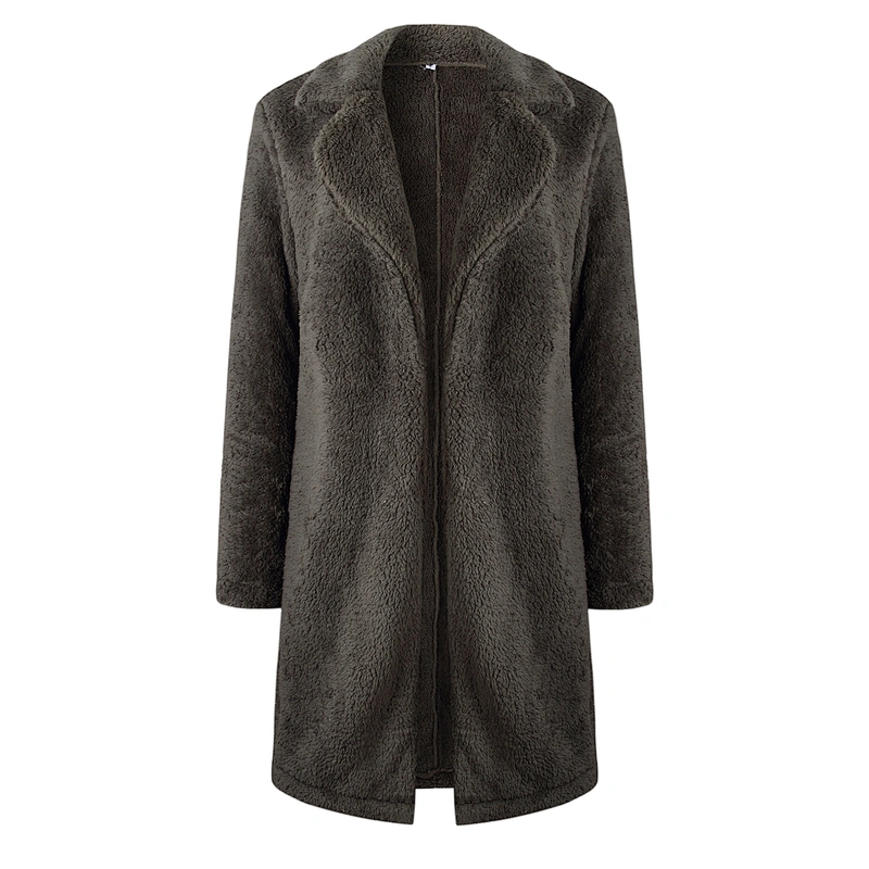 Women's Winter Warm Fuzzy Fleece Lapel Open Front Long Cardigan Coat Faux Fur Outwear Pullover