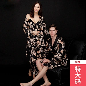 2021 New Arrivel Couple Pajamas Satin Slik Pajamas Dress 3 piece Plus Size Vest Summer Robe Dress