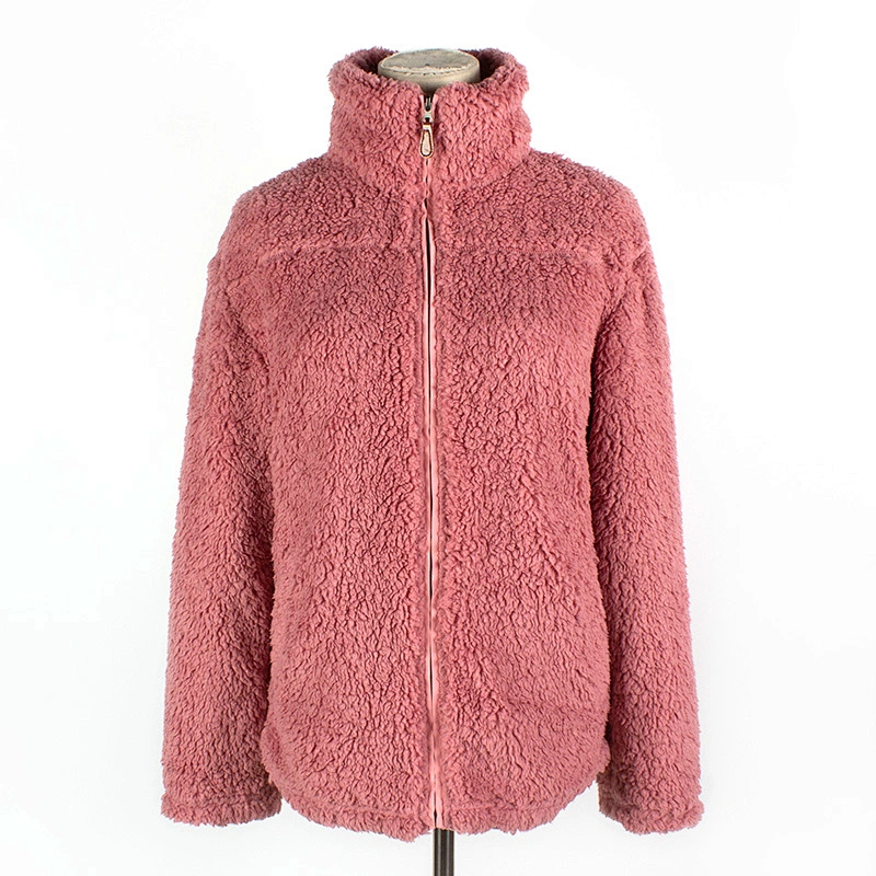 Factory Direct Teddy Coat Sweatshirt Solid Color Full Zip Sherpa Fleece Jacket Pullover