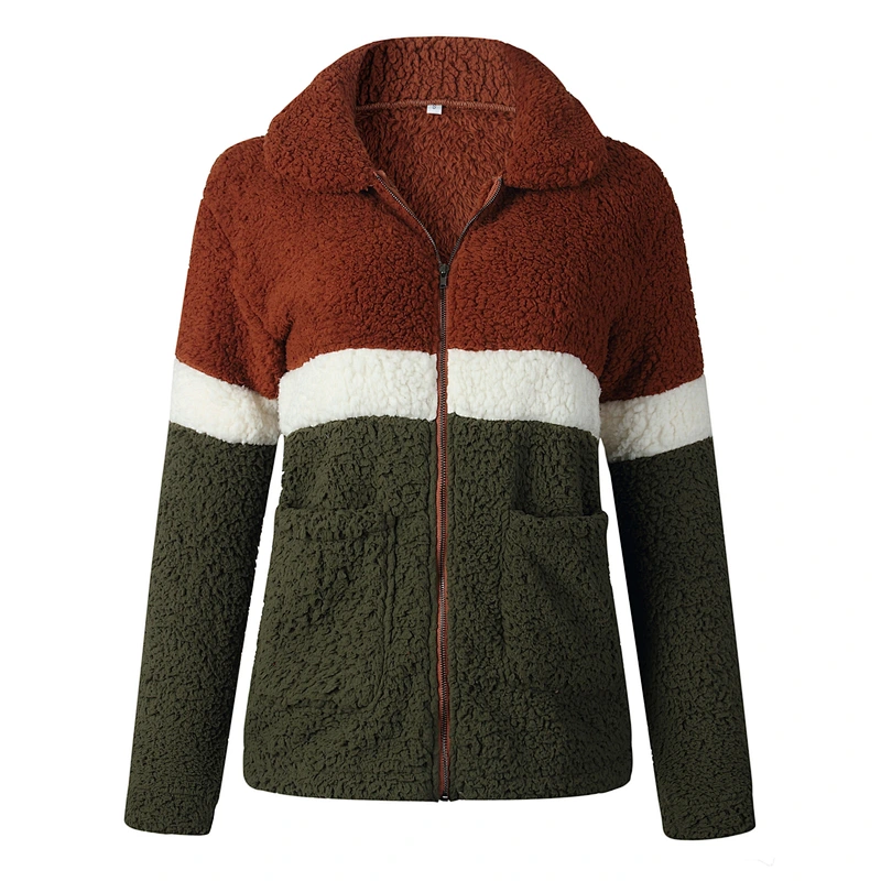 2021 Fall Winter Women's Warm Turn-down Collar Double-breasted Fleece Sherpa Jacket Coat With Pocket