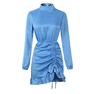 2021 Autumn winter new style of solid color stands neck flounce edge dress sex appeal wrap buttock skirt