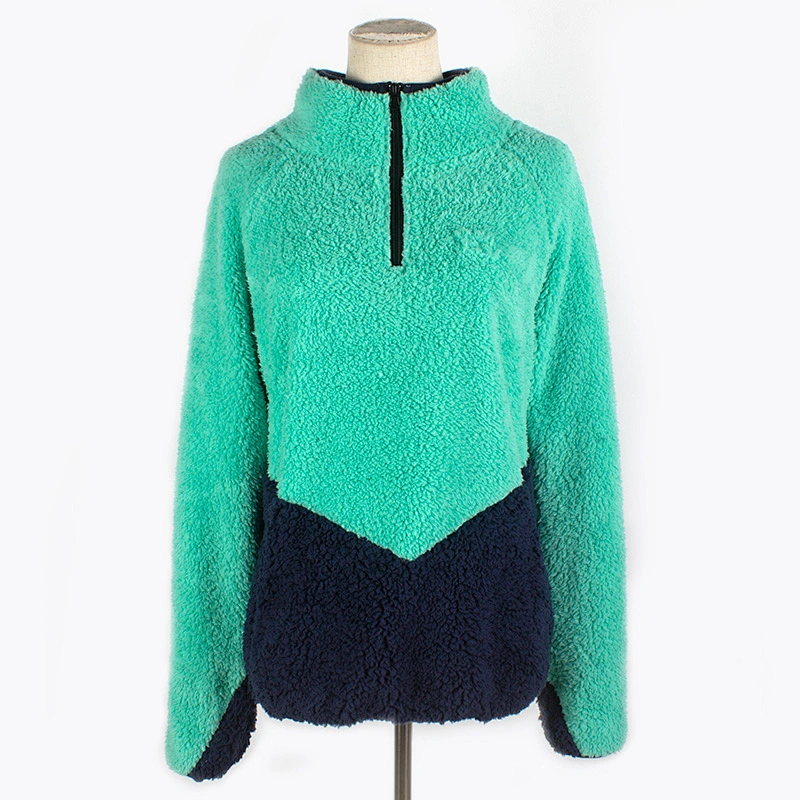 Custom Logo Fuzzy Wool Sweatershirt Quarter Zip Stand Collar Sherpa Fleece Pullover