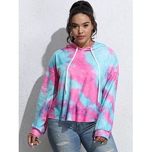 Custom Logo Women's Long Sleeve Sweatshirt Plus size Tie Dyed Crop Hoodies Pullover