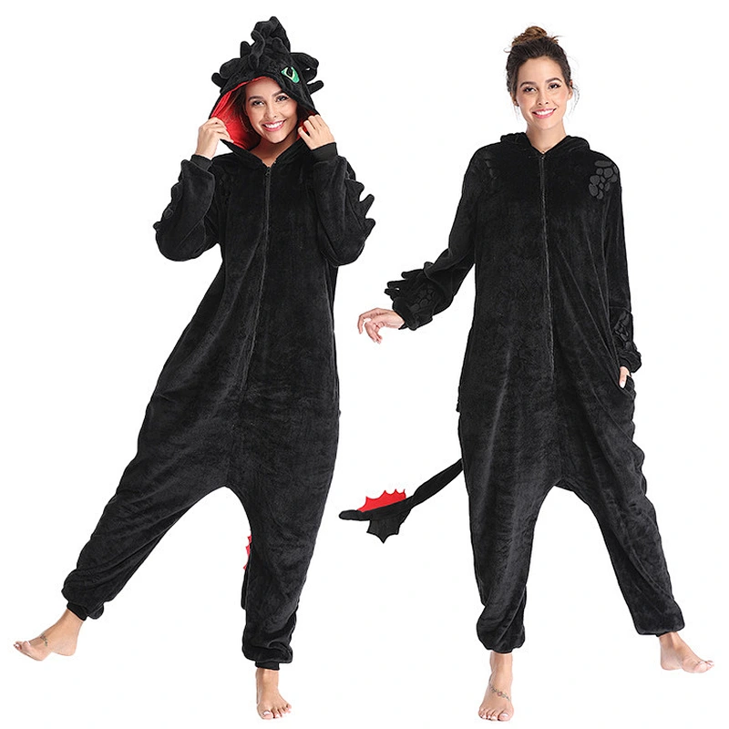 2021 new wholesale onesie pajamas  flannel cartoon dragon eazy toilet style men and women homewear