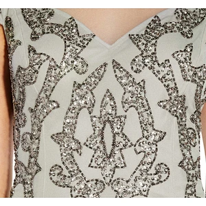 2021 New Arrival HAND-BEADED COCKTAIL DRESS WITH ILLUSION NECKLINE IN FROSTED SAGE EVENING DRESS