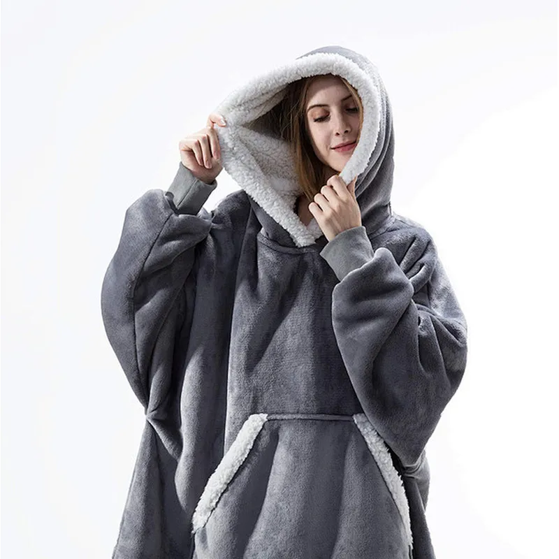 Amazon Top Seller Oversize Blanket Sweatshirt Unisex Sherpa Fleece Hoodie Blanket with Kangaroo Pocket