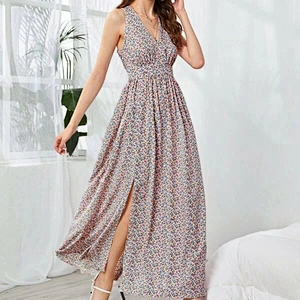 2021 New Arrival Crisscross Back Split Thigh Ditsy Floral Dress Street Style Fashion Dress