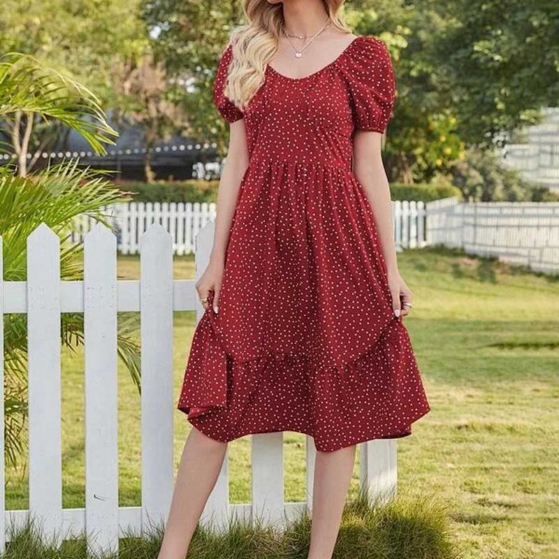 2021 New Arrival Polka Dot Ruffle Hem A-line Dress Street Style Dress