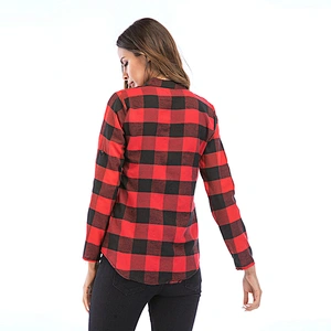 New Design Top Spring Autumn Fashion Blue V neck long sleeve Plaid Women Shirt