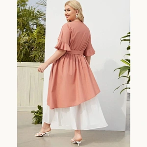 2021 New Plus Two Tone Belted A-line Dress