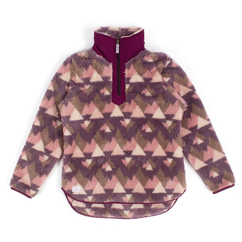 Customized Unique Desgin Quarter Zip Geometric Pattern Asymmetric Sherpa Fleece Pullover
