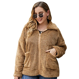 Amazon Hot Womens Fuzzy Lapel Plus Size Full Zipper Sherpa Fleece Hoodies Pullover with front pocket