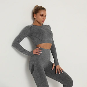 LilyFashion Hot style Seamless Yoga Long Sleeve High Elastic Wrinkle Quick Dry Long Sleeve Fitness Yoga Wear Tops