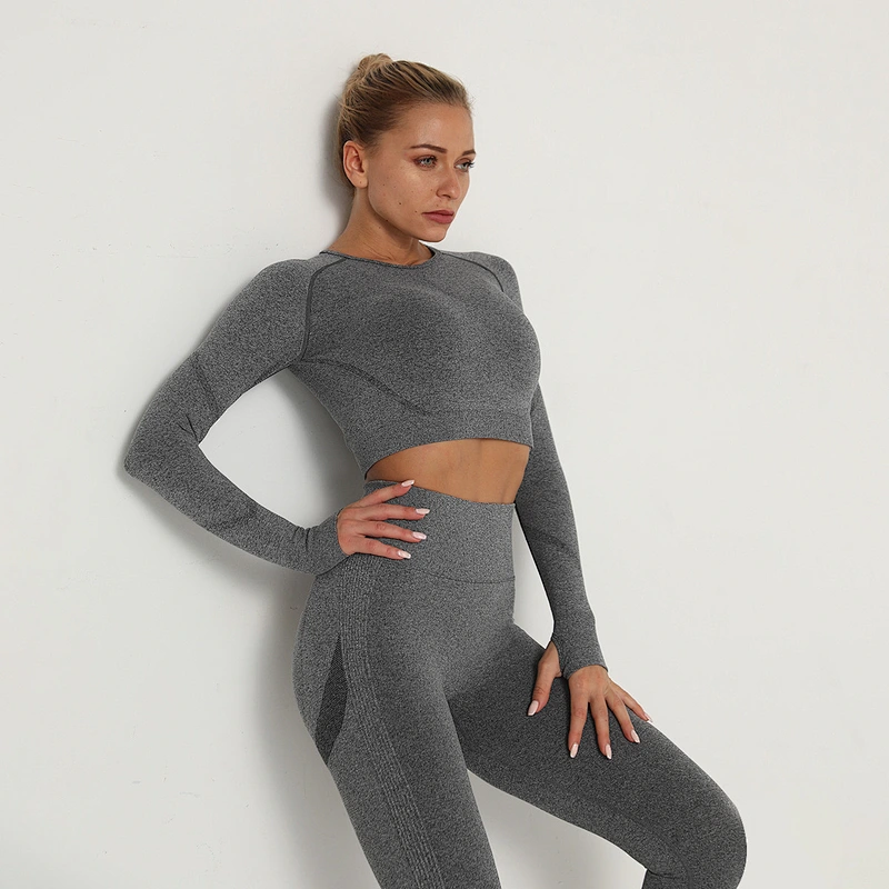 LilyFashion Hot style Seamless Yoga Long Sleeve High Elastic Wrinkle Quick Dry Long Sleeve Fitness Yoga Wear Tops