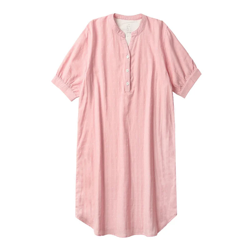 2021 new cotton women's thin pyjamas long dress Casual Comfortable blouse with short sleeves