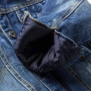 Wholesale Boy's Patch Cotton Washed Blue Denim Plus Velvet Jacket