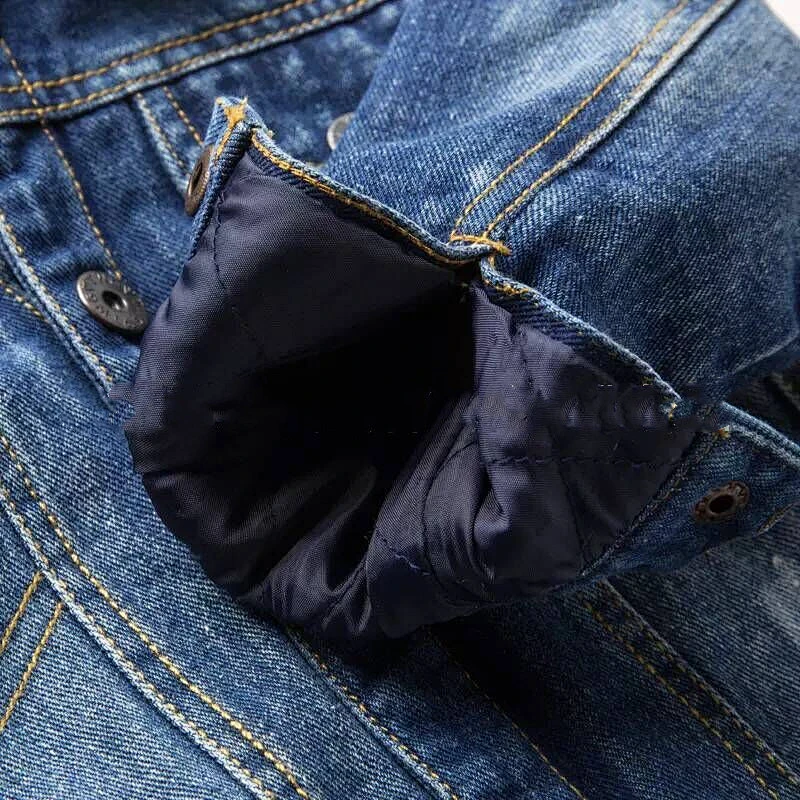 Wholesale Boy's Patch Cotton Washed Blue Denim Plus Velvet Jacket