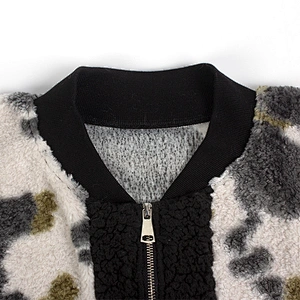 Custom Womens Fuzzy Cow Print Zip-Up Teddy Sherpa Fleece Jacket Pullover