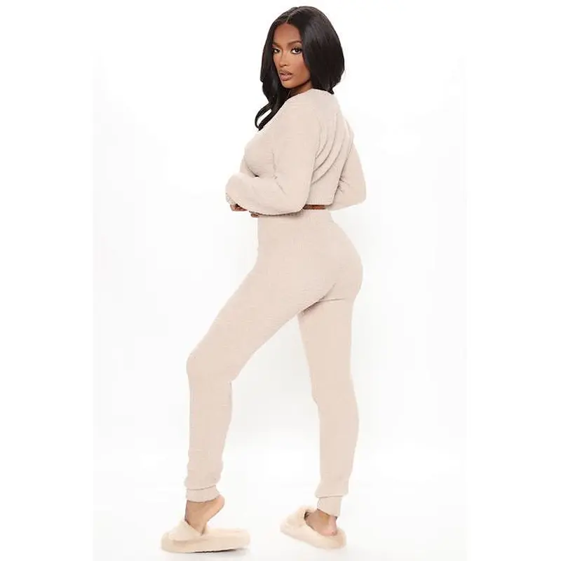2021Amazon Women Pajamas Set Cozy Fuzzy Legging Set Taupe