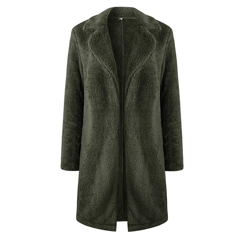 Women's Winter Warm Fuzzy Fleece Lapel Open Front Long Cardigan Coat Faux Fur Outwear Pullover