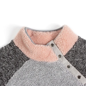 Custom Womens Color Block Sweatshirt Button Skew Collar Oversized Sherpa Fleece Pullover