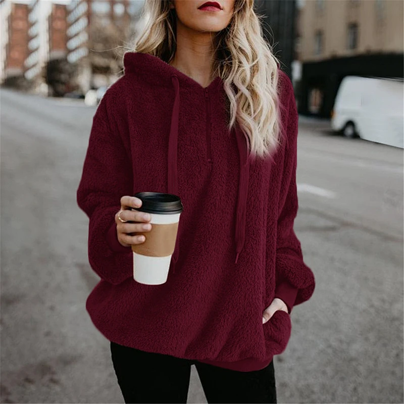 2020 Hot Sale Long Sleeve Hooded Solid Color Women's Sweater