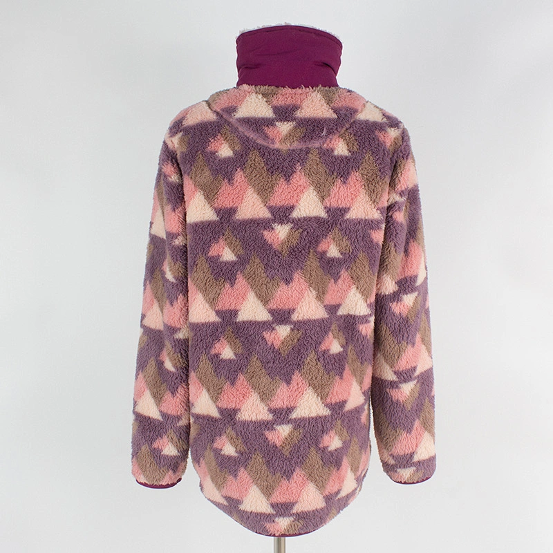 Customized Unique Desgin Quarter Zip Geometric Pattern Asymmetric Sherpa Fleece Pullover