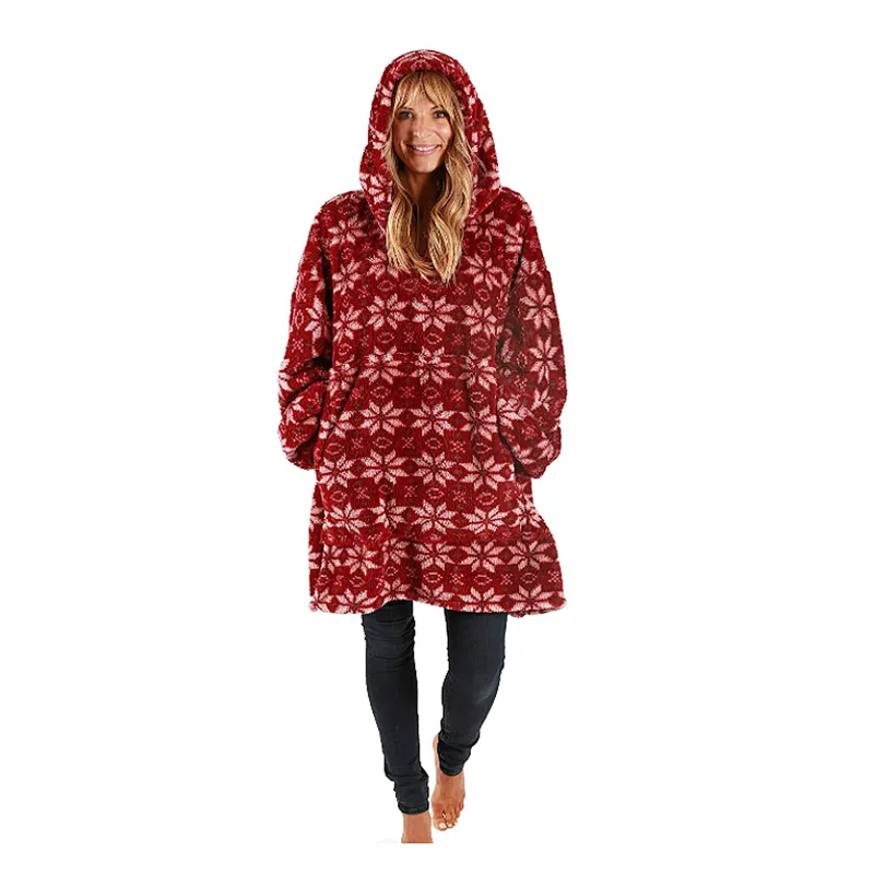 2021 New Wearable Blanket Sweatshirt Winter Christmas Oversized Plush Sherpa Blanket Hoodie with Pocket