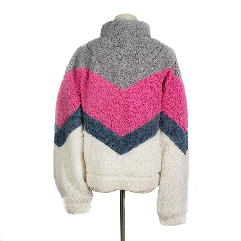 Amazon Hot Unisex Wool Hoodies Full Zipper Patchwork Pattern Sherpa Fleece Sweatshirt Pullover