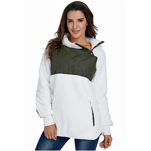 Women Fleece Pullover Sweatshirt Oblique Button Neck Long Sleeve Warm Casual Coat Outwear