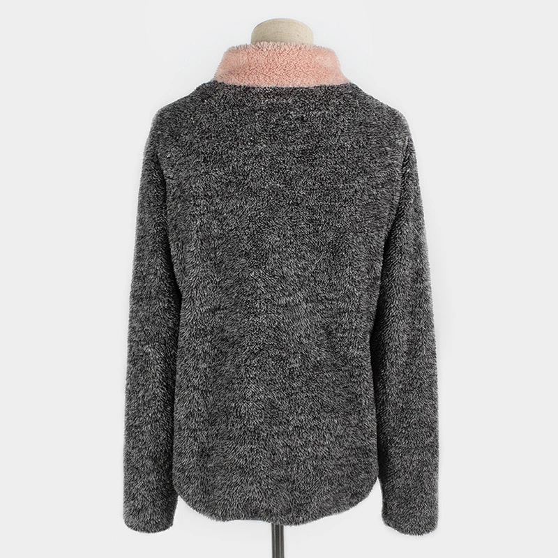Custom Womens Color Block Sweatshirt Button Skew Collar Oversized Sherpa Fleece Pullover
