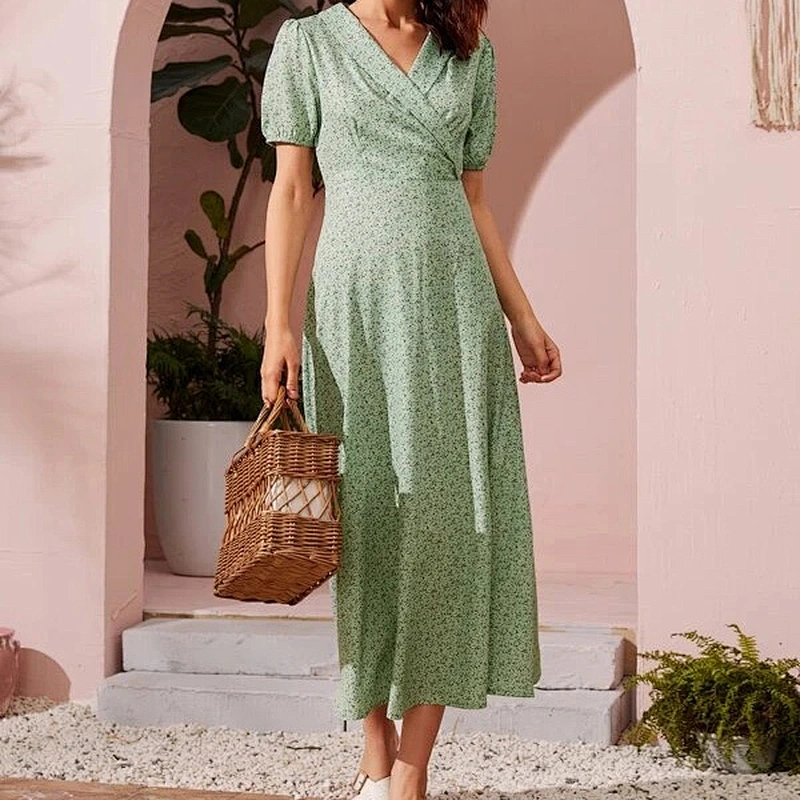 2021 New Arrival Ditsy Floral Puff Sleeve A-line Dress Ladies Dresses Elegant